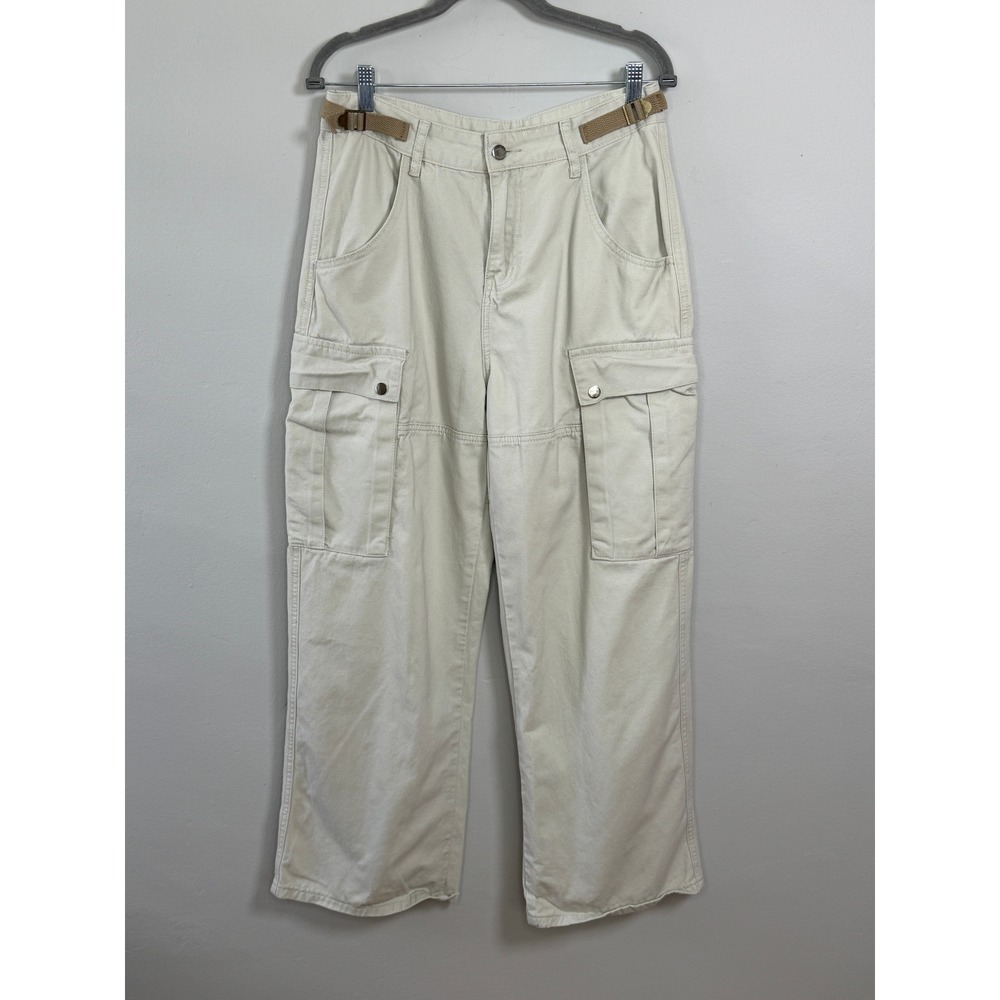 Aelfric Eden Cargo Pants Women L Beige Streetwear Y2K Baggy Wide Leg Pockets